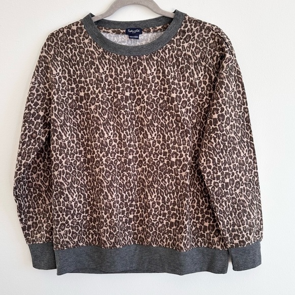 Splendid leopard print crew neck long sleeve loungewear pajama top small - Picture 1 of 5